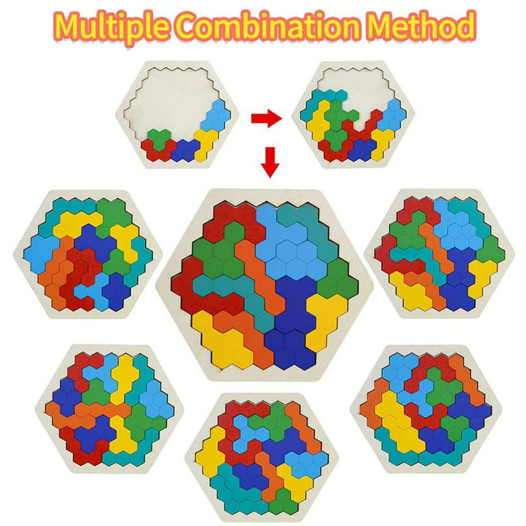 Hexagonal Wooden Tetris Brain Teaser Puzzle