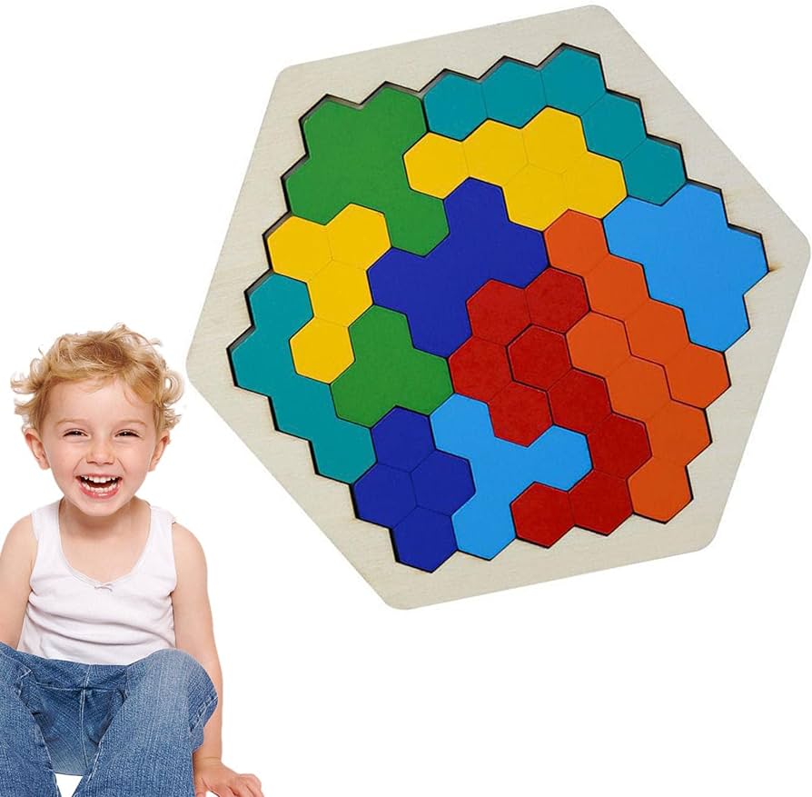 Hexagonal Wooden Tetris Brain Teaser Puzzle