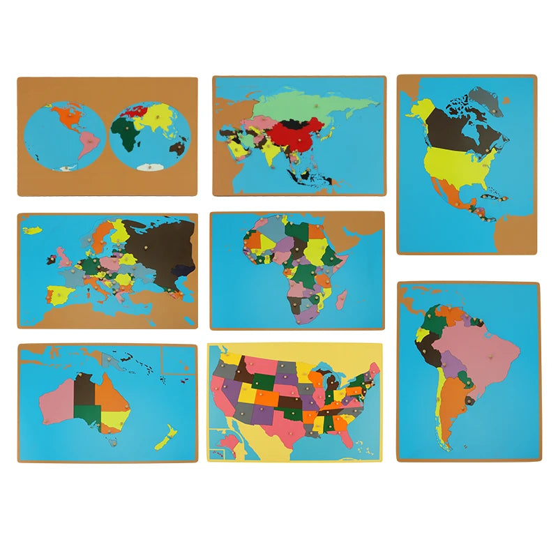 Geography Cabinet Set ( 8 maps, 2 Globes,  Sandpaper Land and Water form cards)