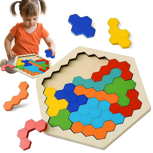 Hexagonal Wooden Tetris Brain Teaser Puzzle