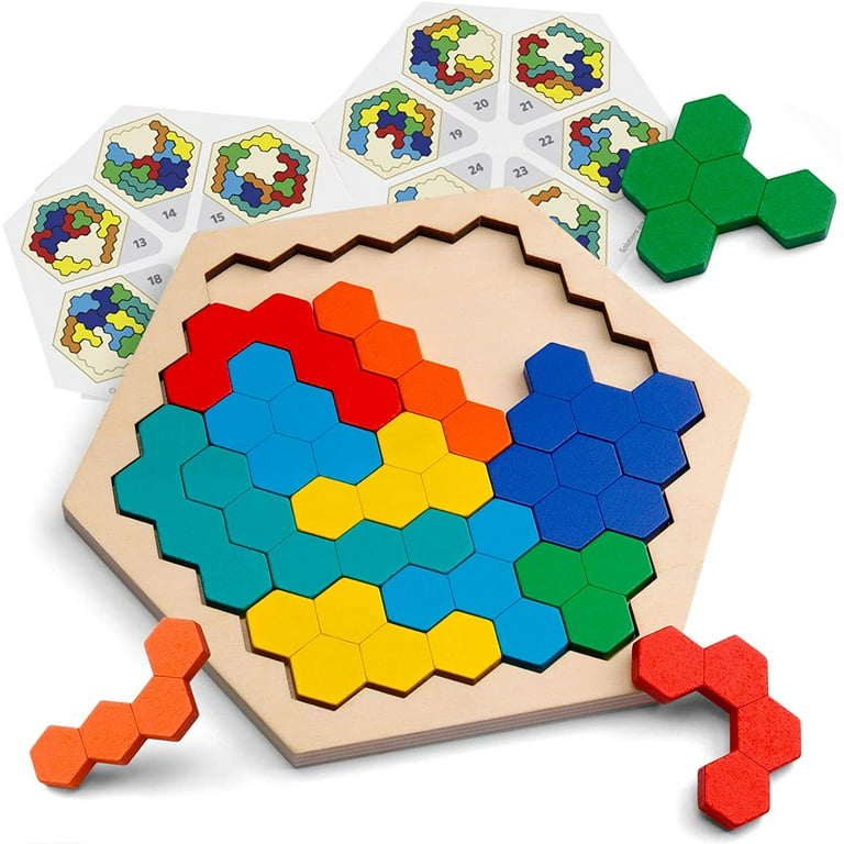 Hexagonal Wooden Tetris Brain Teaser Puzzle