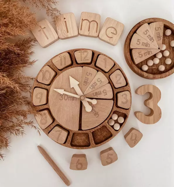 Wooden Clock with beech beads and wooden numbers