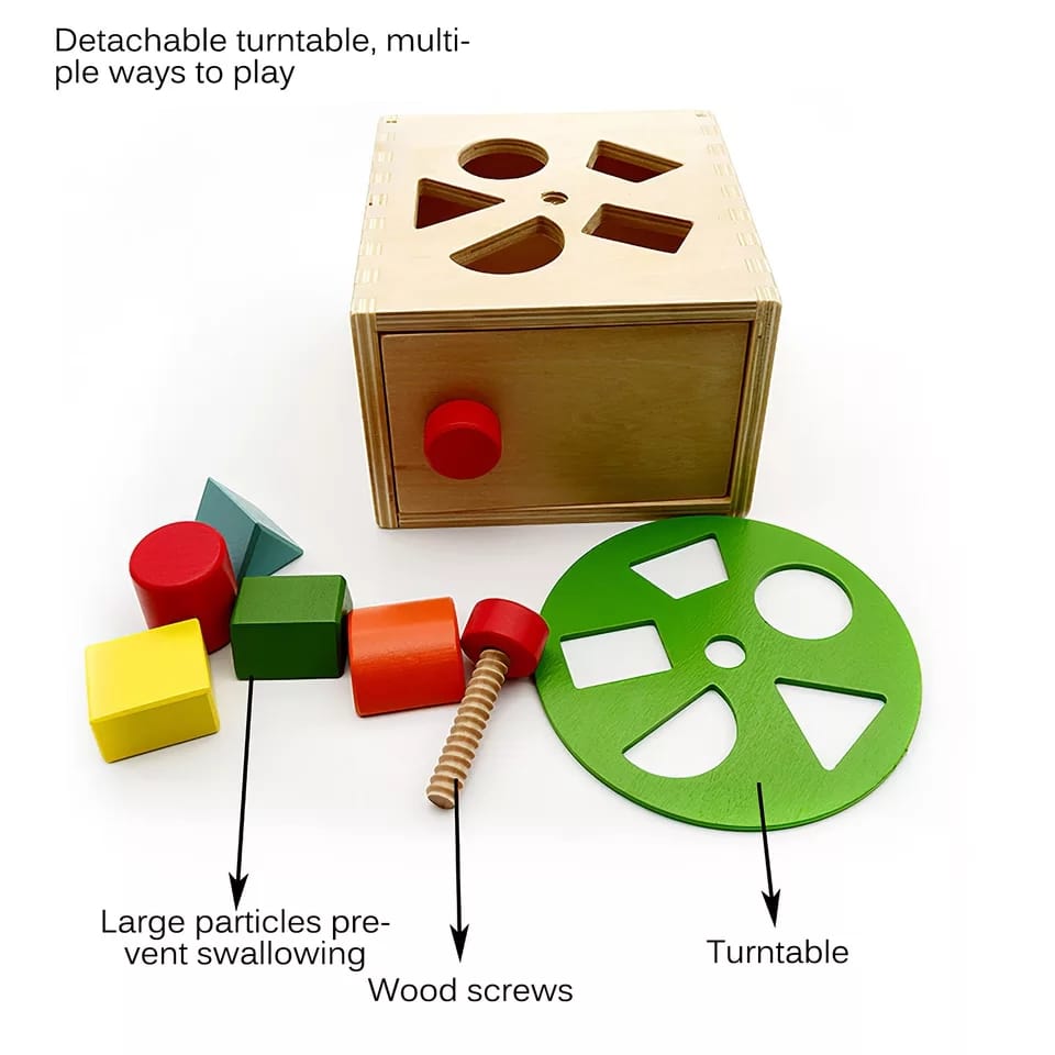 Shape Sorting Cube W Rotating Shape Wheel & Latch Lock