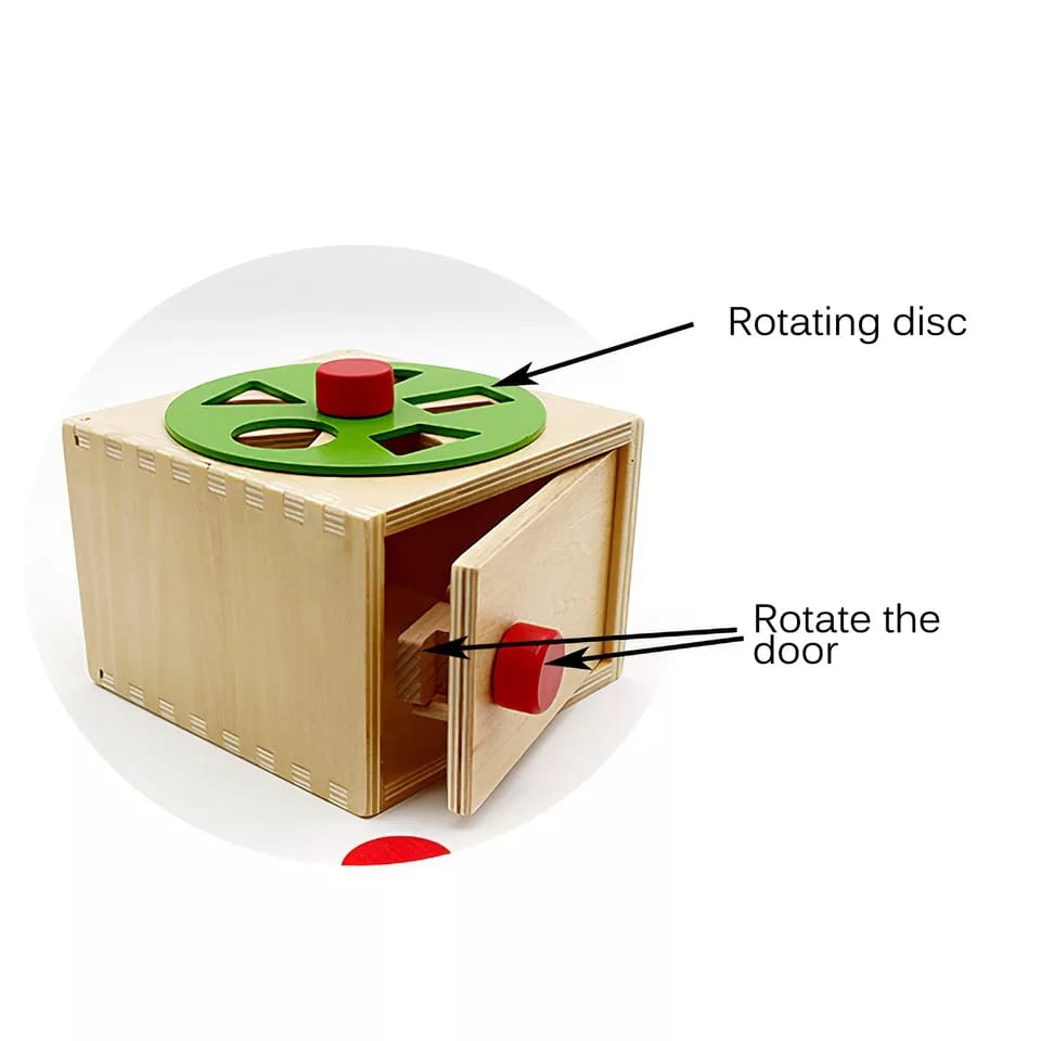 Shape Sorting Cube W Rotating Shape Wheel & Latch Lock