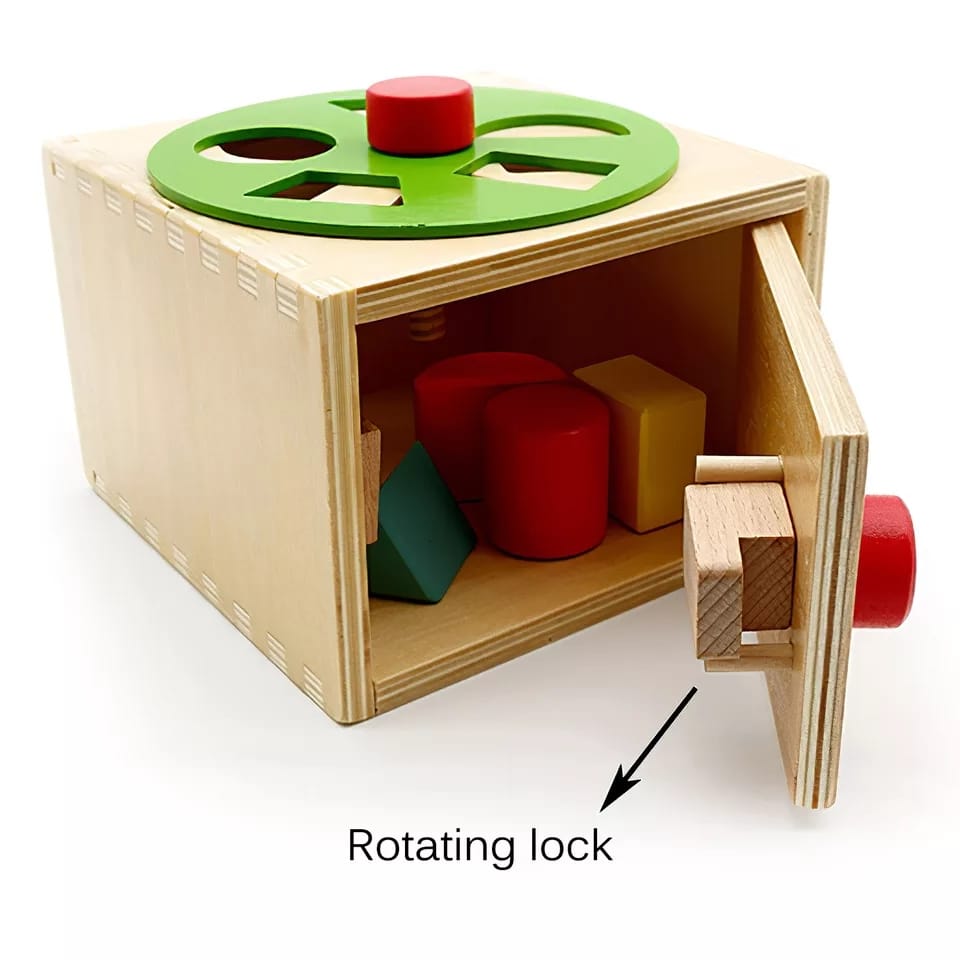 Shape Sorting Cube W Rotating Shape Wheel & Latch Lock