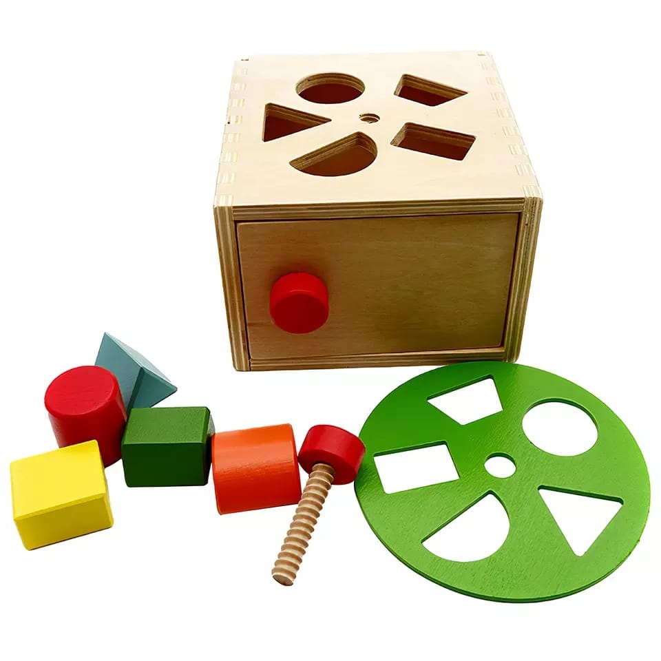 Shape Sorting Cube W Rotating Shape Wheel & Latch Lock